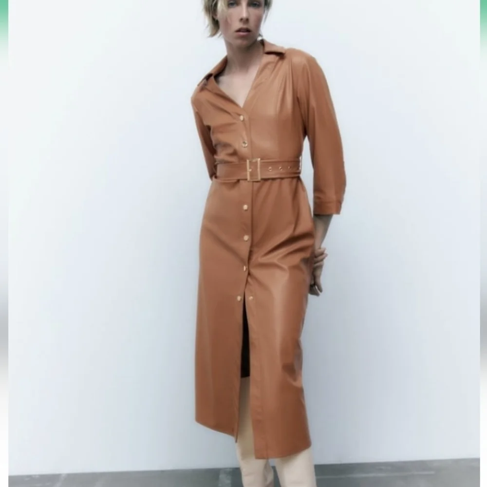 ZARA faux leather midi dress
